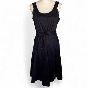 Calvin Klein Black Sleeveless Pleated A-line Belted Dress 12